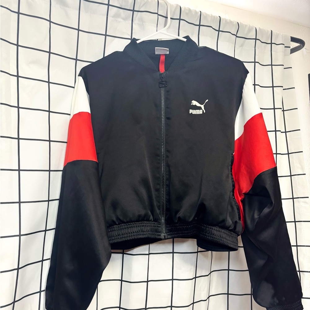 Black/White/Red Cropped Puma Jacket